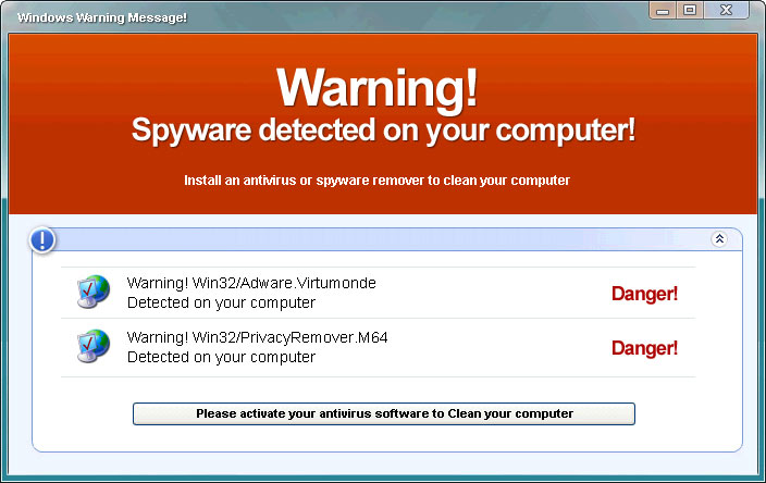 Warning spyware detected