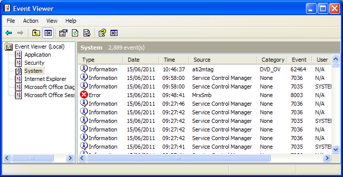 Computer Flu Event Viewer